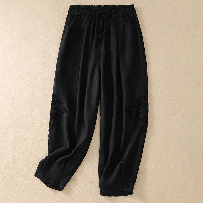 Summer Women's Cotton Drawstring Harem Pants With Pockets