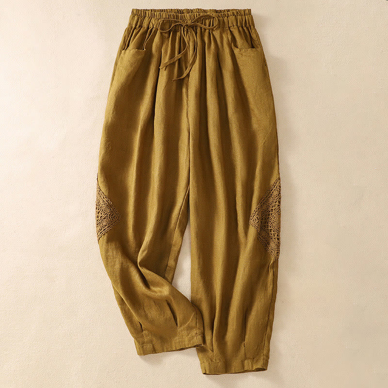 Summer Women's Cotton Drawstring Harem Pants With Pockets