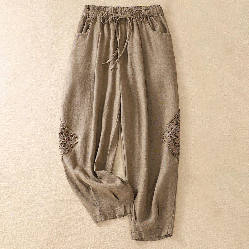 Summer Women's Cotton Drawstring Harem Pants With Pockets