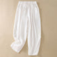 Summer Women's Cotton Drawstring Harem Pants With Pockets