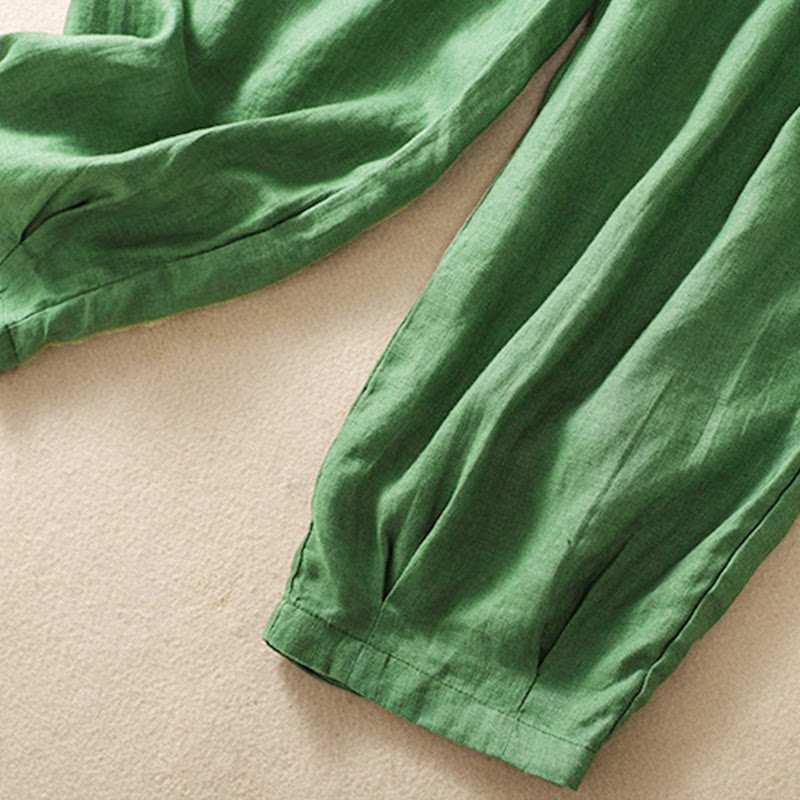 Summer Women's Cotton Drawstring Harem Pants With Pockets