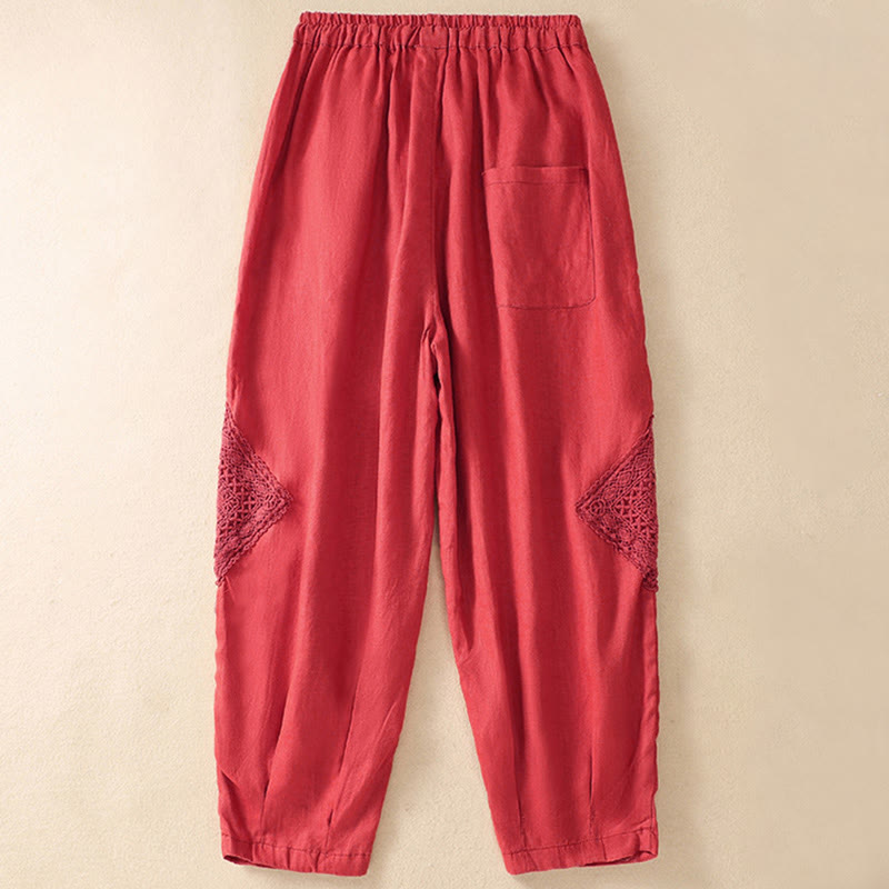 Summer Women's Cotton Drawstring Harem Pants With Pockets