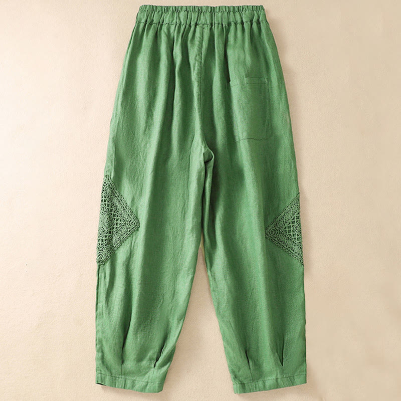 Summer Women's Cotton Drawstring Harem Pants With Pockets
