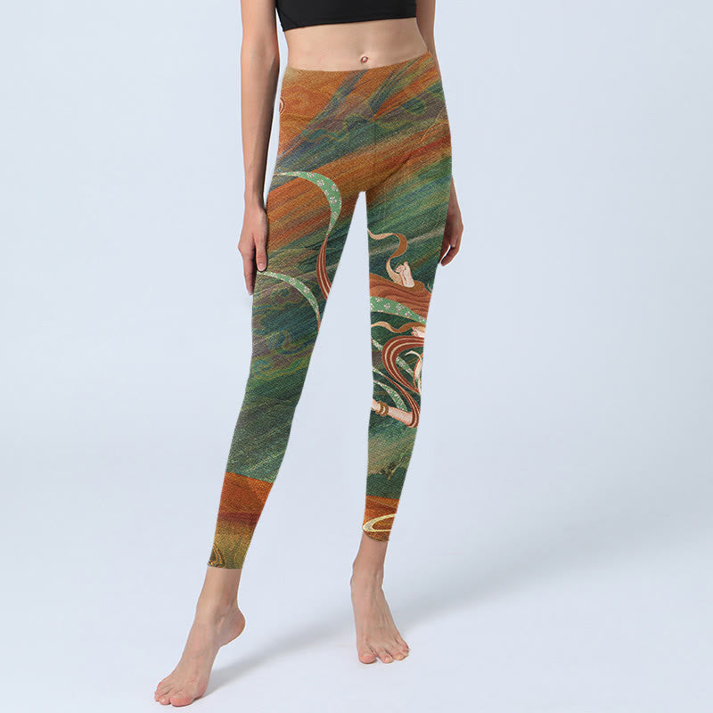 Dunhuang Flying Apsaras Print Gym Leggings Women's Yoga Pants