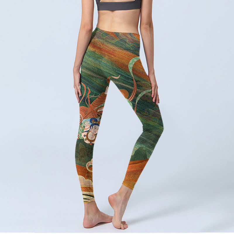 Dunhuang Flying Apsaras Print Gym Leggings Women's Yoga Pants