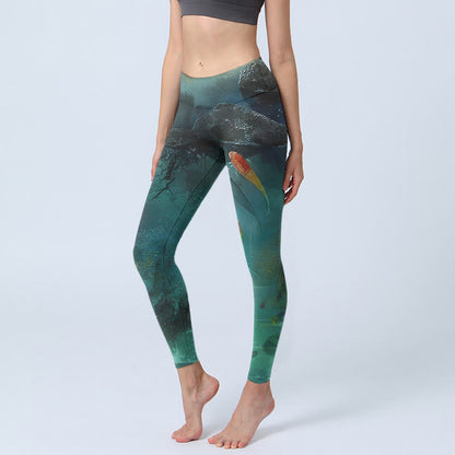 Pond Koi Fish Rocks Print Sports Leggings Women's Yoga Pants