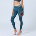 Dark Blue Flowers In Bloom Print Sports Leggings Women's Yoga Pants