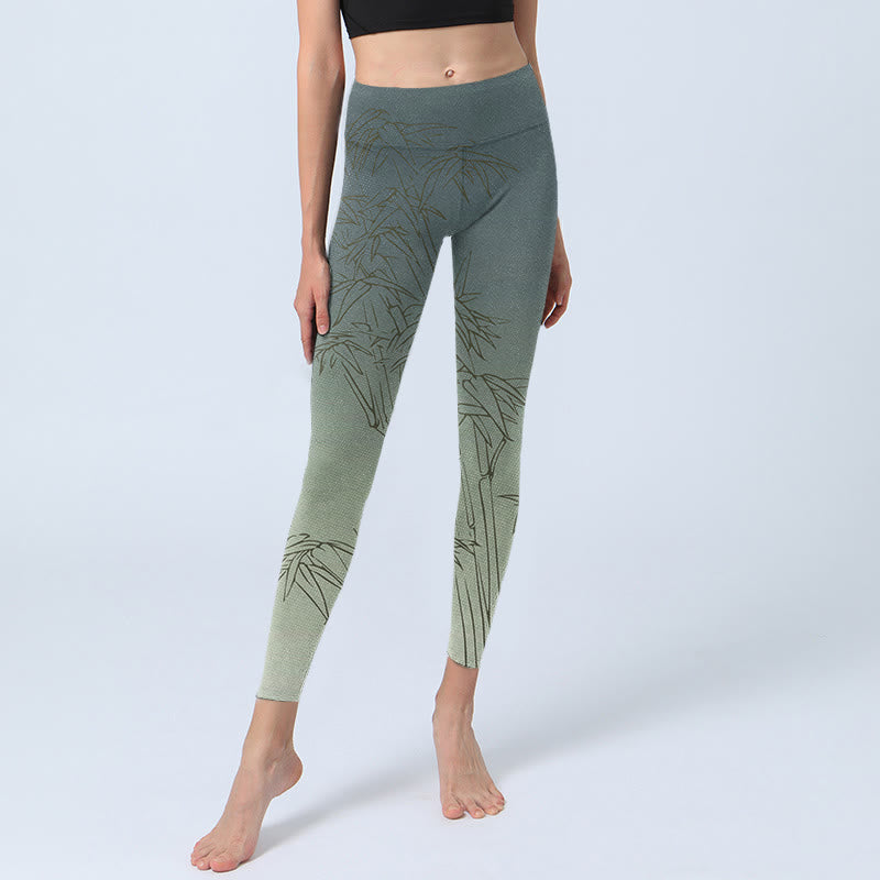 amboo Leaves Sketch Print Sports Leggings Women's Yoga Pants