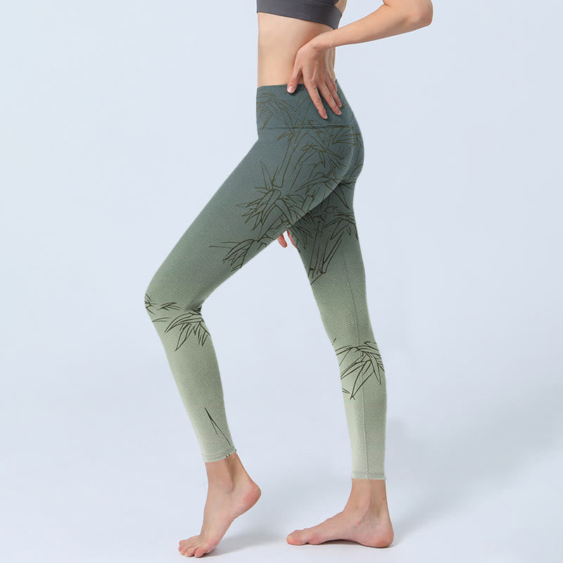 amboo Leaves Sketch Print Sports Leggings Women's Yoga Pants