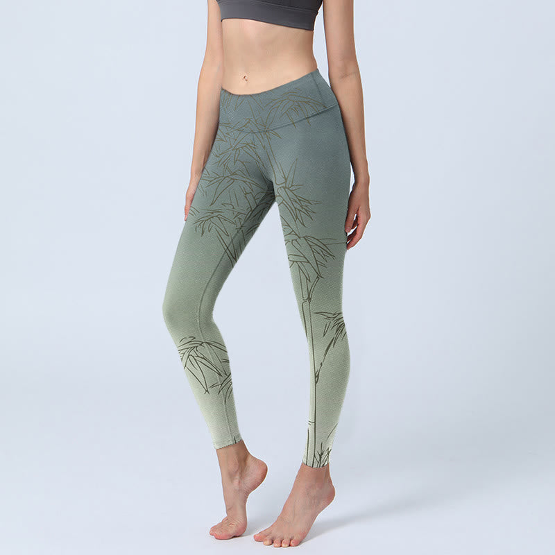 amboo Leaves Sketch Print Sports Leggings Women's Yoga Pants