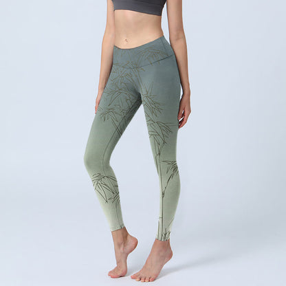 amboo Leaves Sketch Print Sports Leggings Women's Yoga Pants