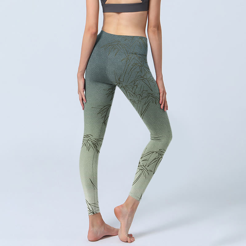 amboo Leaves Sketch Print Sports Leggings Women's Yoga Pants