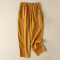 Vintage Embroidery Elastic Waist Capri Harem Pants With Pockets