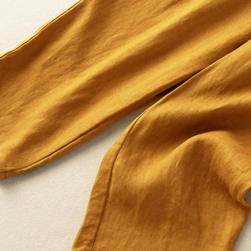 Vintage Embroidery Elastic Waist Capri Harem Pants With Pockets