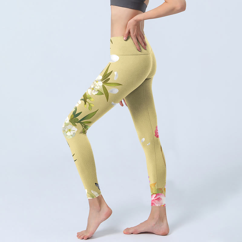 Flowers Plants Butterfly Print Fitness Leggings Women's Yoga Pants