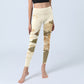 Beige Lotus Flower Print Gym Fitness Leggings Women's Yoga Pants