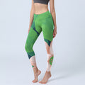 Green Lotus Flower Leaf Print Sports Fitness Leggings Women's Yoga Pants