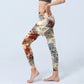 Beige Red Grey Abstract Design Print Exercise Leggings Women's Yoga Pants