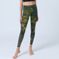 ForestGreen Leaves Black Lines Print Exercise Leggings Women's Yoga Pants