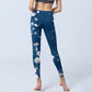 SteelBlue Small White Flowers Butterfly Exercise Leggings Women's Yoga Pants