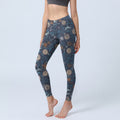 New York Aster Flowers Leaves Print Gym Fitness Leggings Women's Yoga Pants