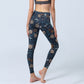 New York Aster Flowers Leaves Print Gym Fitness Leggings Women's Yoga Pants
