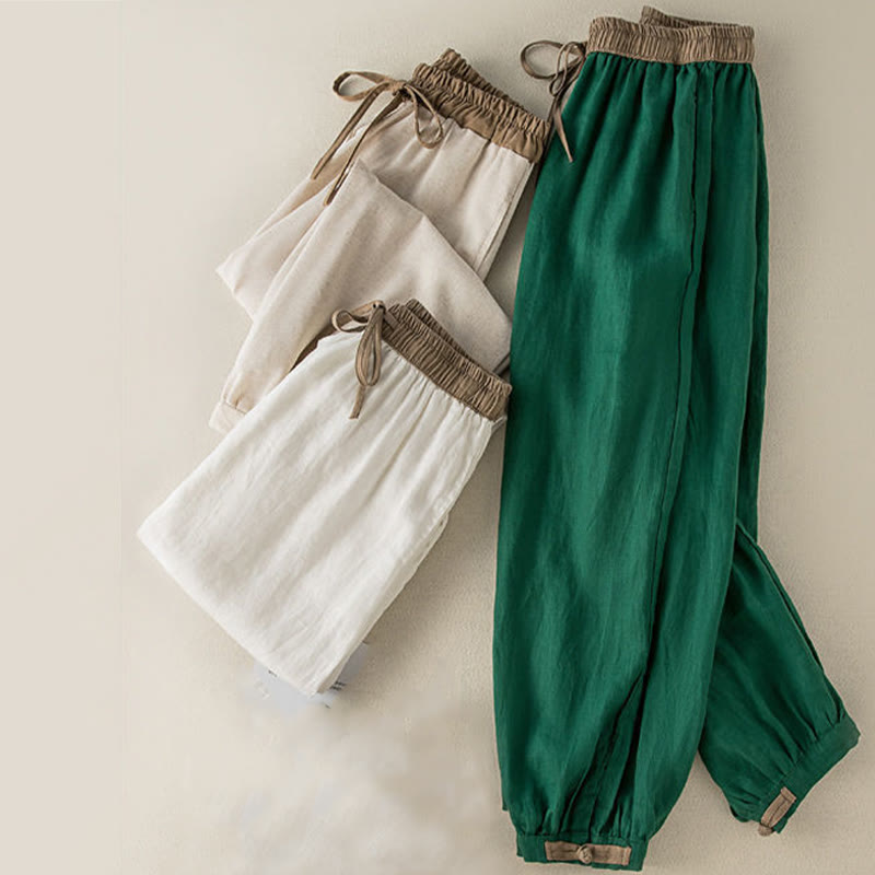 Plain Cotton Drawstring Women's Harem Pants With Pockets