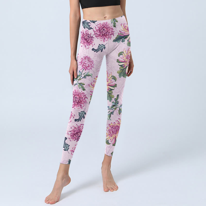 Pink Chrysanthemum  Gym Leggings Women's Yoga Pants