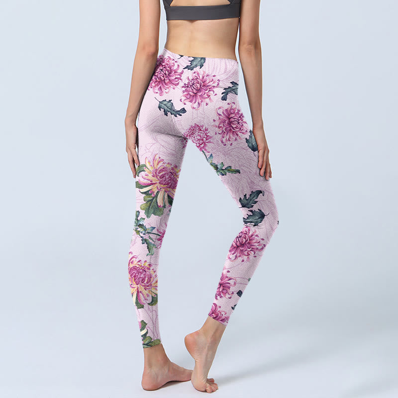 Pink Chrysanthemum  Gym Leggings Women's Yoga Pants