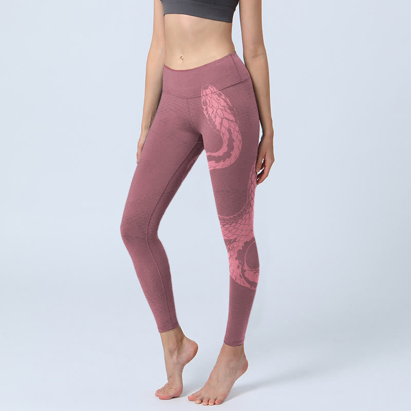 Pink Snake And Snakeskin Print Gym Leggings Women's Yoga Pants