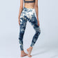 Blue Lily Flowers Watercolor Texture Print Gym Leggings Women's Yoga Pants