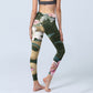 Green Golden Snake Lily Peony Flowers Print Gym Leggings Women's Yoga Pants