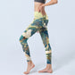 Blue Red-crowned Crane Pine Tree Print Gym Leggings Women's Yoga Pants