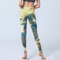 Blue Red-crowned Crane Pine Tree Print Gym Leggings Women's Yoga Pants