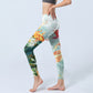 Green Koi Fish White Lotus Water Ripples Print Gym Leggings Women's Yoga Pants