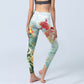 Green Koi Fish White Lotus Water Ripples Print Gym Leggings Women's Yoga Pants