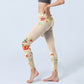 Apricot Butterfly Peony Flowers Leaves Print Gym Leggings Women's Yoga Pants