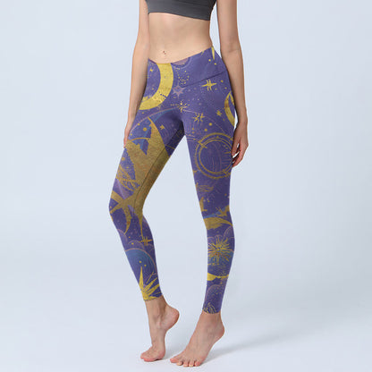 Moon Sun Stars Print Gym Leggings Women's Yoga Pants