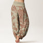 Cotton Birds Trees Branches Pattern Women's Elastic Waist Harem Pants
