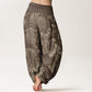 Cotton Casual Peony Flowers Leaves Women's Elastic Waist Harem Pants