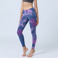 Purple Dragon Phoenix Flowers Print Gym Leggings Women's Yoga Pants