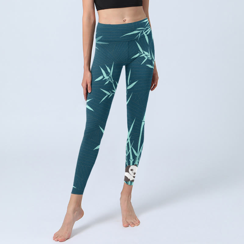 Lush Turquoise Bamboo Panda Pattern Gym Leggings Women's Yoga Pants