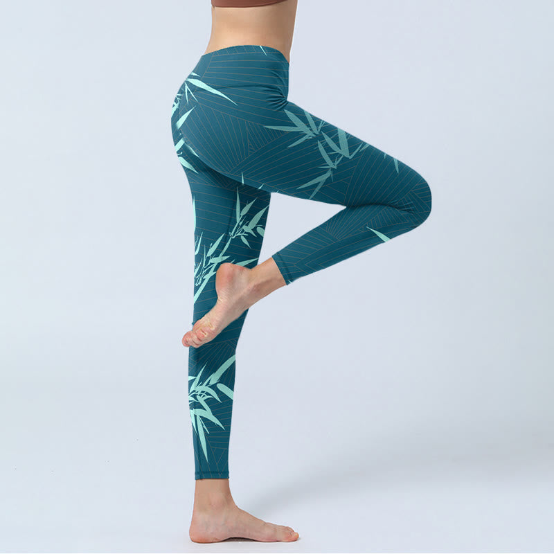 Lush Turquoise Bamboo Panda Pattern Gym Leggings Women's Yoga Pants
