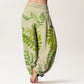 Cotton Green Leaves Branches Women's Elastic Waist Harem Pants
