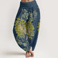 Cotton Green Leaves Branches Women's Elastic Waist Harem Pants