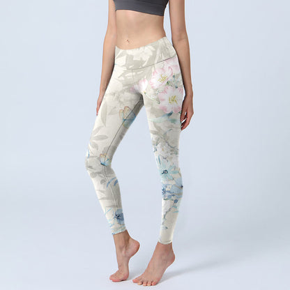 Cherry Blossom Butterflies Print Gym Leggings Women's Yoga Pants