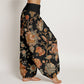 Cotton Casual Blooming Flowers Buds Design Women's Elastic Waist Harem Pants
