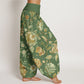 Cotton Casual Blooming Flowers Buds Design Women's Elastic Waist Harem Pants
