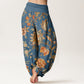 Cotton Casual Blooming Flowers Buds Design Women's Elastic Waist Harem Pants