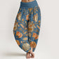 Cotton Casual Blooming Flowers Buds Design Women's Elastic Waist Harem Pants